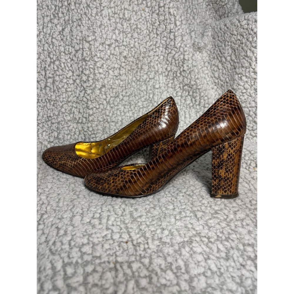 BCBGirls Calista Brown Snakeskin Embossed Leather Block Heel Pumps Size 8B 38 - Picture 6 of 8